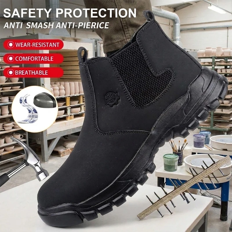 Herren Unisex EVA-Sohle Stahlkappe Kevlar-Zwischensohle Mikrofaser-Obermaterial Einfach zu Tragen Durchtrittsichere Arbeitsschuhe Sicherheitsschuhe
