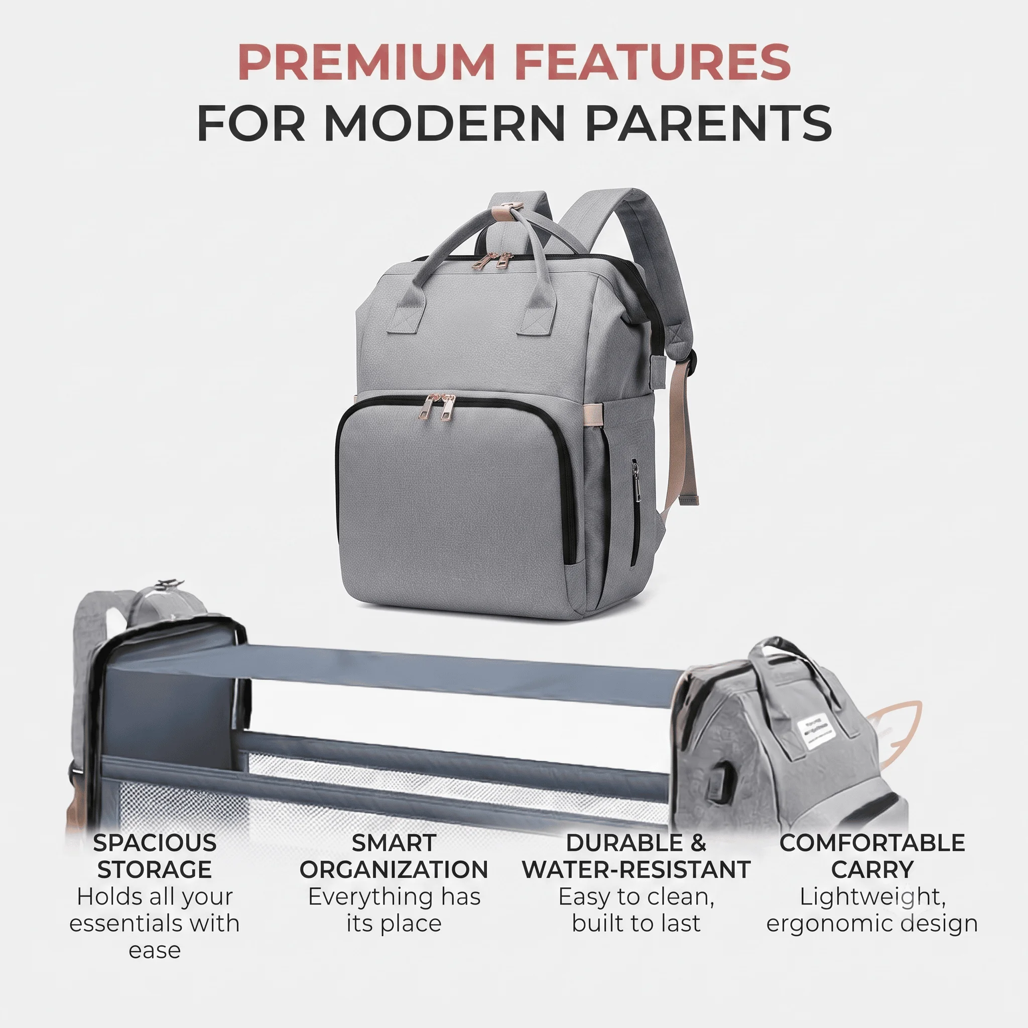 4-in-1 Baby Travel Backpack; Built in USB Port 8