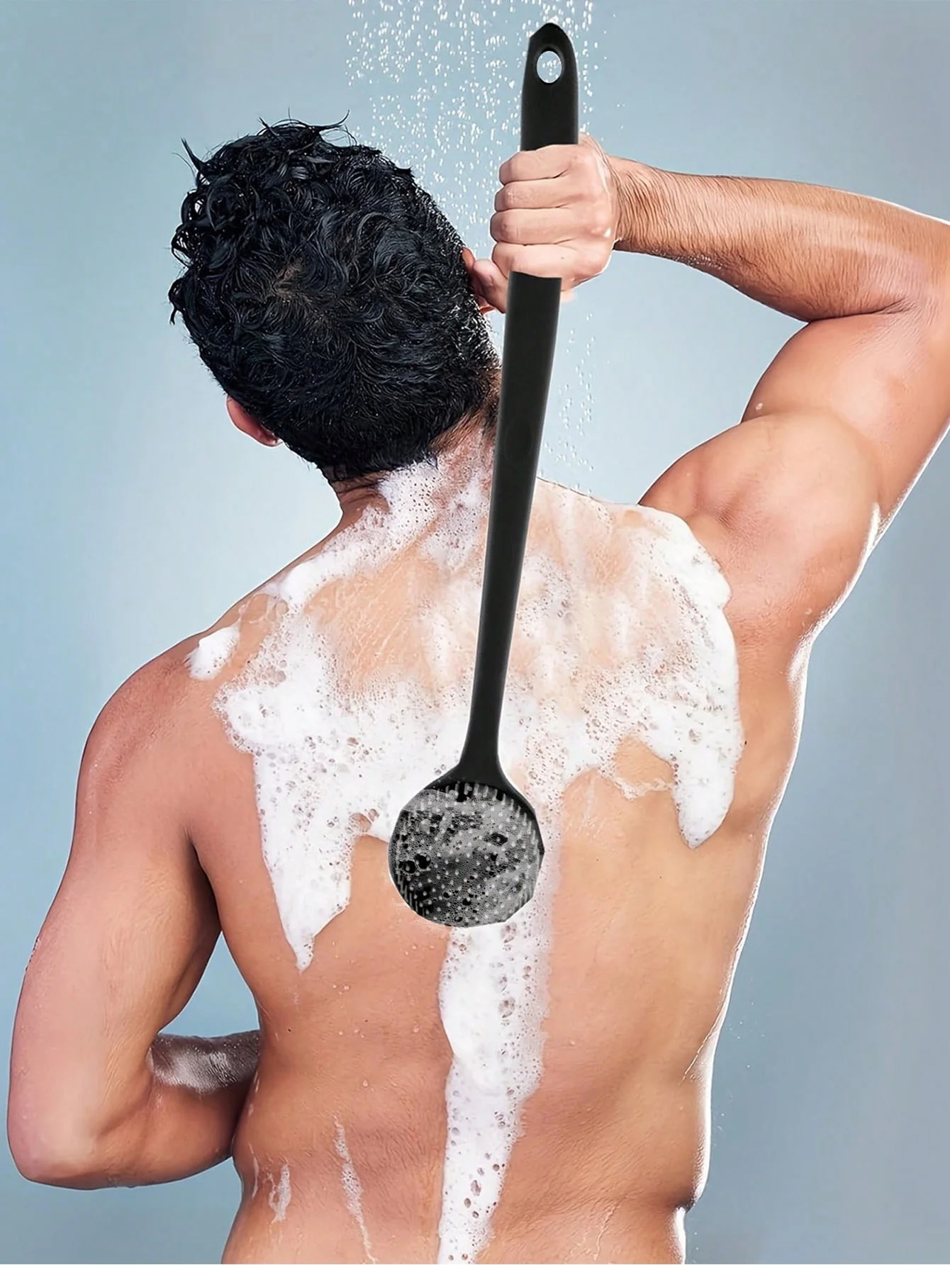 1 long-handled silicone back scrubber and massager - double-sided exfoliating brush for deep cleaning, ergonomically designed, suitable for hard areas, with soft bristles for gentle skin care, a spa and muscle relaxation shower tool