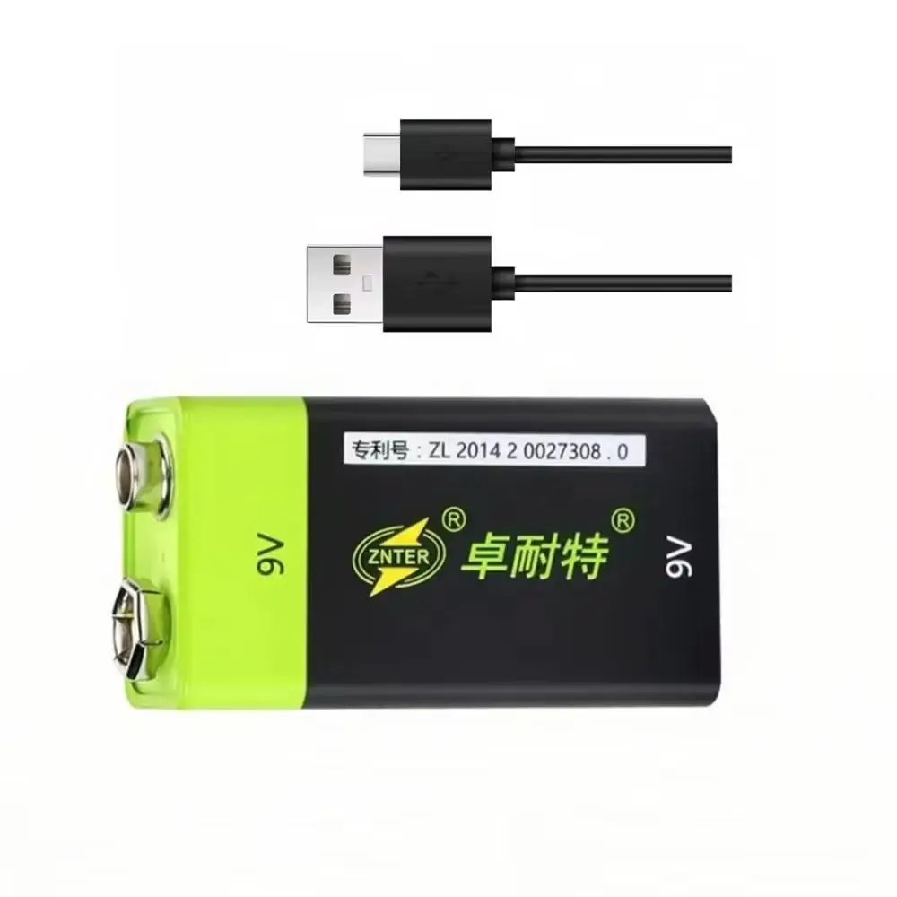 1 ชิ้น/ล็อต ZNTER 9V แบตเตอรี่ลิเธียมแบบชาร์จไฟได้ 6F22 600mAh USB แบตเตอรี่ลิเธียมโพลิเมอร์เหมาะสําหรับอุปกรณ์ความปลอดภัย intercom
