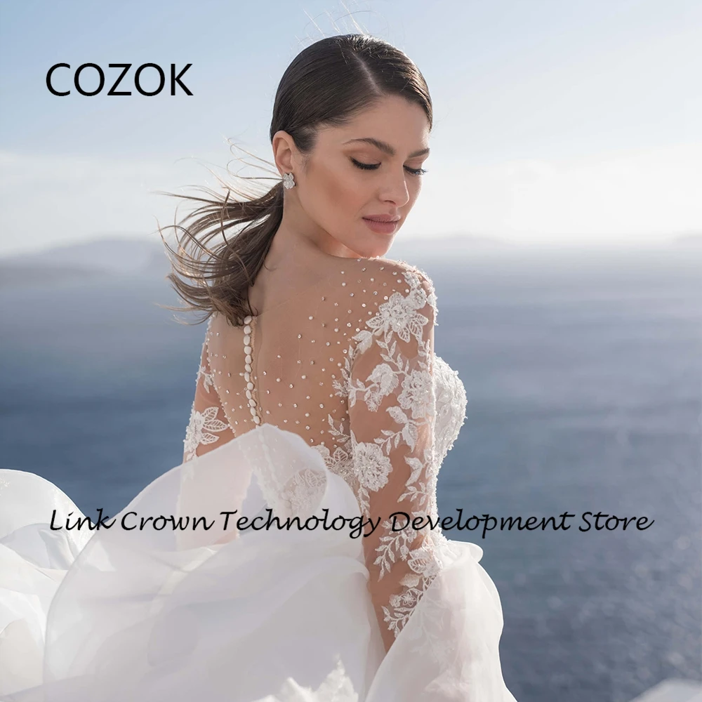 COZOK-Robes de mariée élégantes à col en V avec dentelle, robes à manches longues, patients, peu importe pour la princesse, été, nouveau, éducatif, 2024