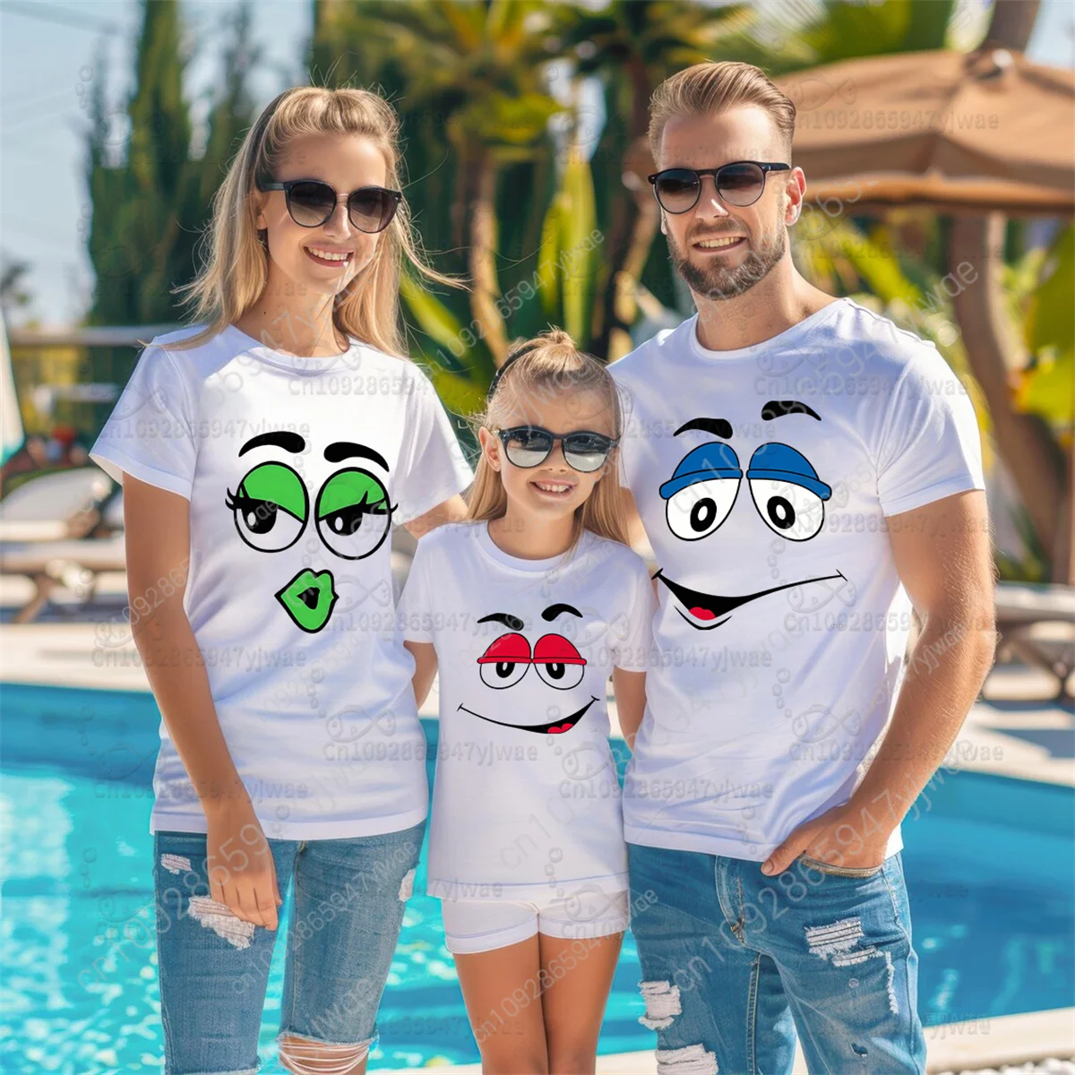 M-الشوكولاته الفول الكرتون المطبوعة القطن قصير الأكمام الأسرة السفر عطلة المحملة الأطفال الكبار تي شيرت الوالدين والطفل الملابس #1