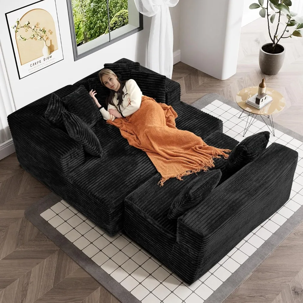 

131" Modular Sectional Sofa Cloud Couch, Corduroy Memory Foam Black Sectional Couches for Living Room, Modern Deep Seat Boneless