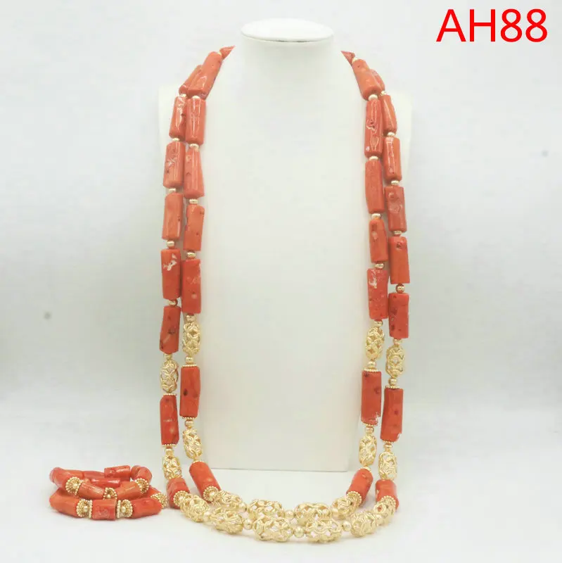 مجموعة مجوهرات الأزياء الأفريقية النيجيرية الزفاف المرجان الحقيقي الخرز مجموعة مجوهرات #3