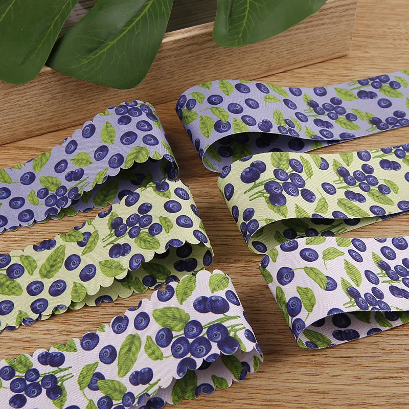 9-10Yards 38MM Blueberry Fruit Wavy Edge  Ribbon 0701R02 DIY Make Bowknots Kids Hair Accessories Material Handmade Carfts