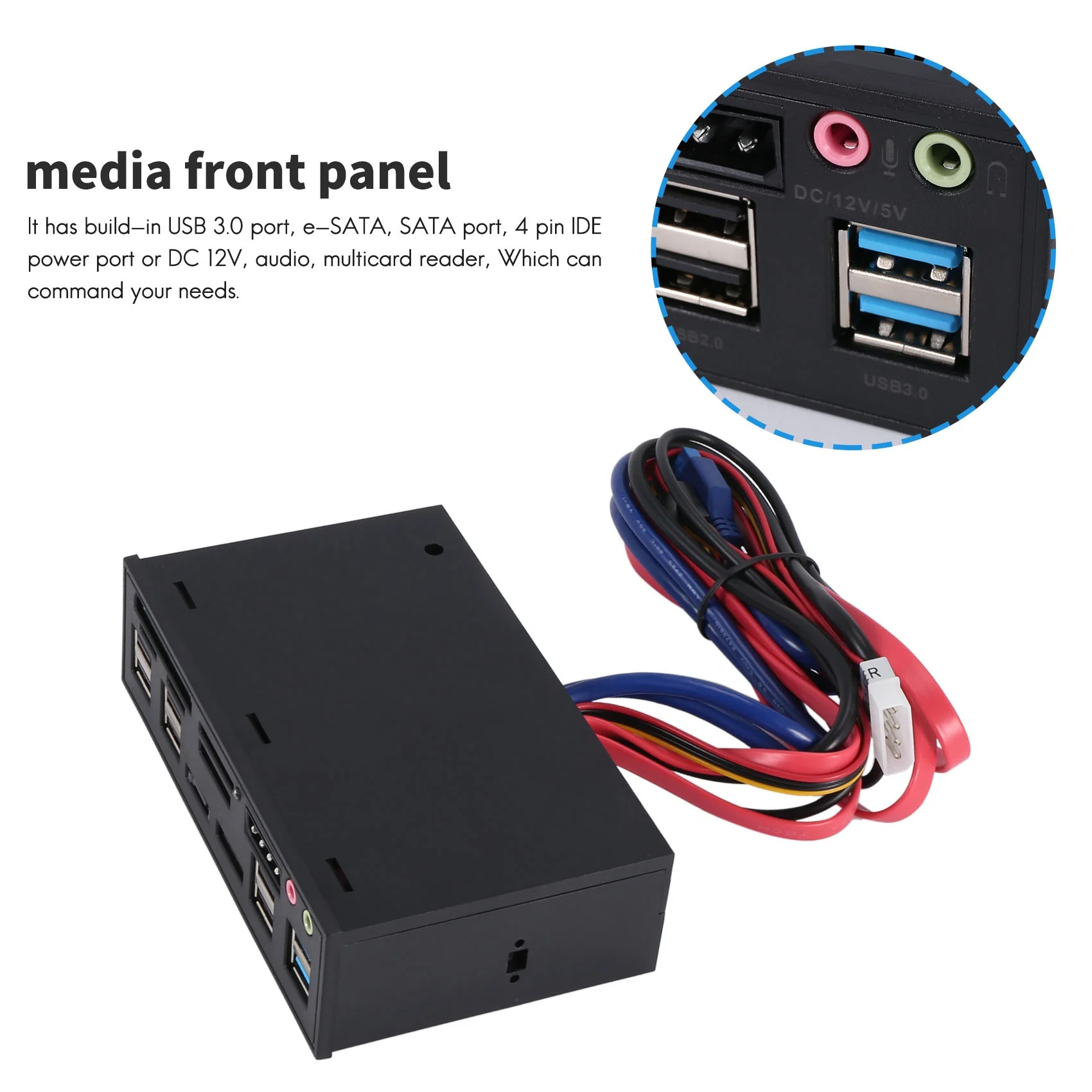 Multifuntion 5.25" Media Dashboard Card Reader USB 2.0 USB 3.0 20 pin e-SATA SATA Front Panel