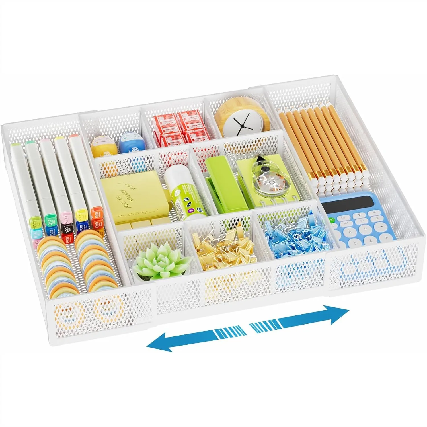 

Expandable Desk Drawer Organizer, 10 Adjustable Compartments Mesh Tray with 5 Dividers for Office Supplies, Makeup & Vanity