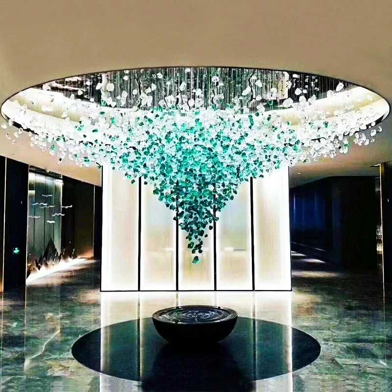 Crystal Stone Hanging Lamp Large Luxury Led Chandelier Staircase Living Room Light Fixture Long Hallway Lobby Indoor Home Lustre