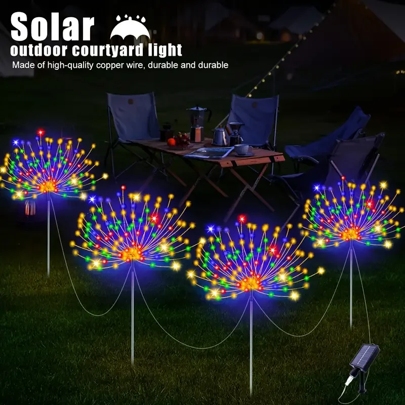 Solar Fireworks LED Lights, Decoração do jardim, ao ar livre Starburst Lights, impermeável, Dandelion Lawn Lamp, Super brilhante, 320LED, 4in 1