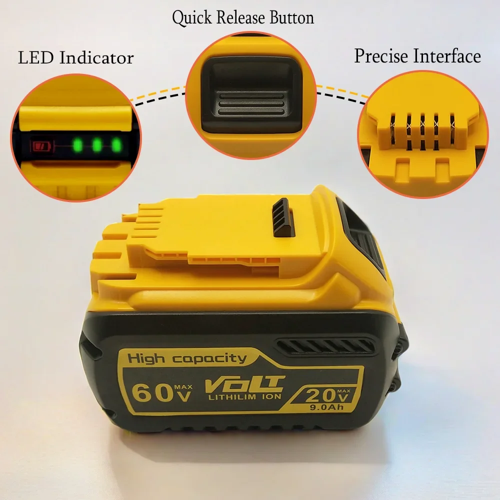 For Dewalt 20V/60V 9000mAh Rechargeable Battery DCB200 60V MAX Flexvolt Hammer DCB609 DCB205 DCB206 DCB209 Power Tool Battery