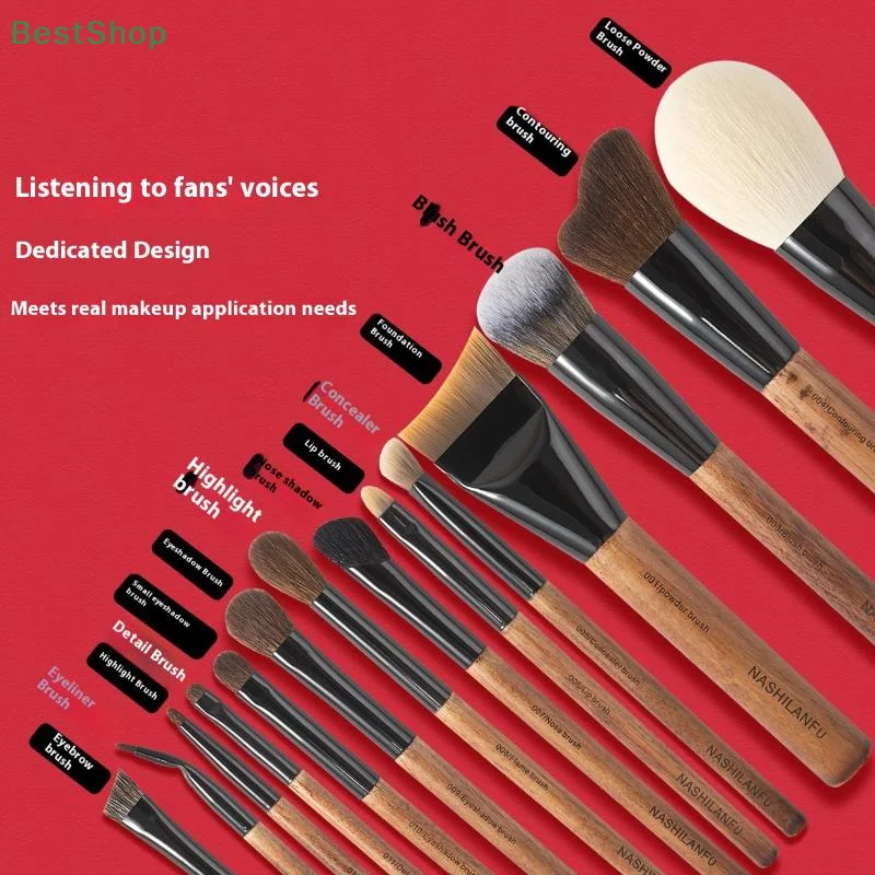 Pennelli per trucco in legno naturale Fard Evidenziatore in polvere Pennello per trucco Correttore per occhi Strumento cosmetico professionale di precisione