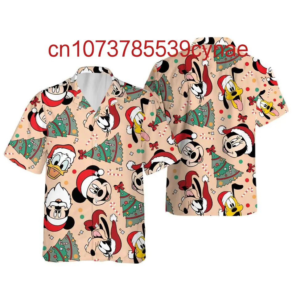 2024 Neues Disney Weihnachten Hawaiihemd Herrenbekleidung Damenbekleidung Mickey Mouse Hawaiihemd Kurzarm