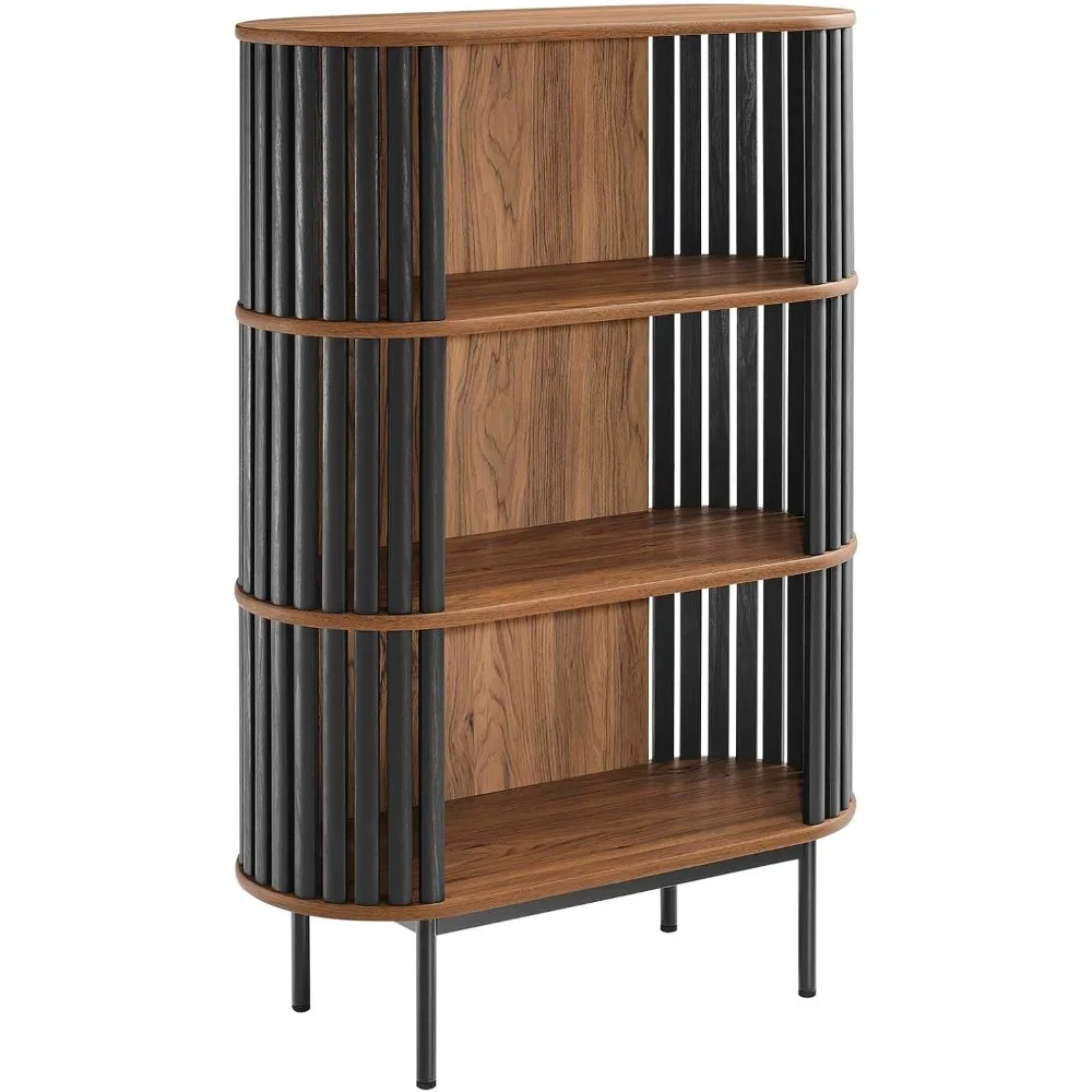 

fortitude walnut black three-tier display cabinet eei-6524