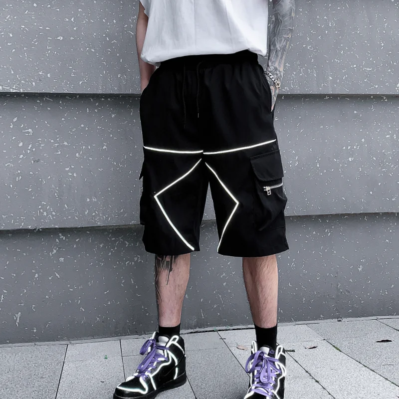 Summer Cargo Shorts Men High Street Casual Short Pants Male Reflective Design Men Woman Shorts Fashion New Streetwear