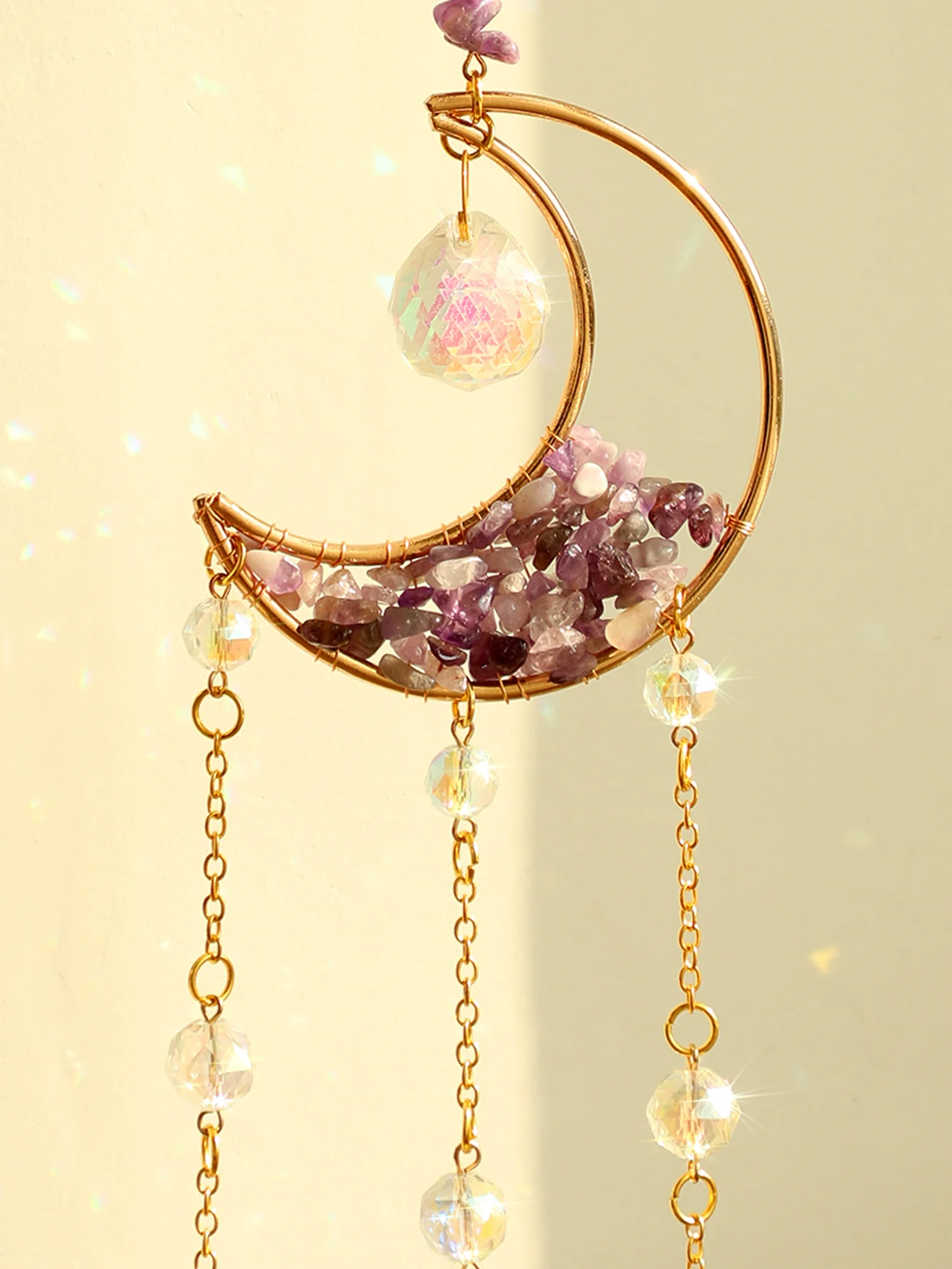 Suncatcher Lotus Moon Purple Crystal Wind Chime Window Wall Hanging Rainbow Maker Light Catcher Home Garden Decor Crafts Gift