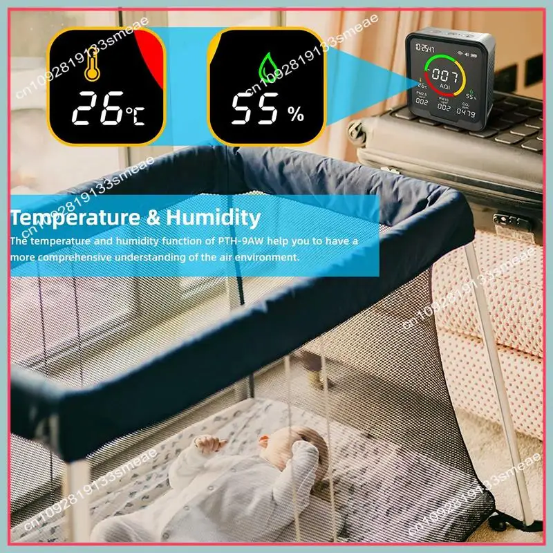 Przenośny detektor CO2 N94R z monitorem Miernik dwutlenku węgla Cyfrowy tester temperatury i wilgotności Zegar PTH 9AW