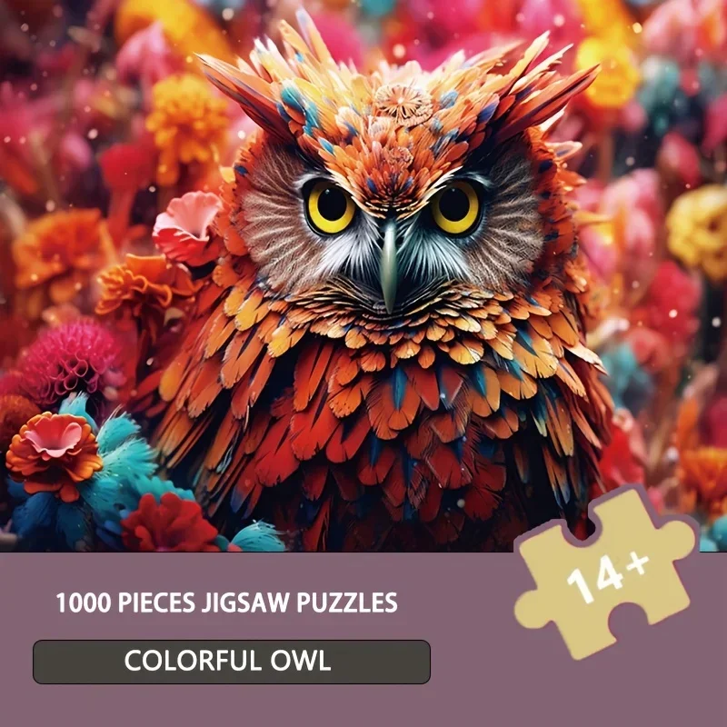 Quebra-cabeça colorido de coruja, 70cm * 50cm, 1000 peças para adultos para casa, presente ideal para ocasiões, incluindo natal, ano novo