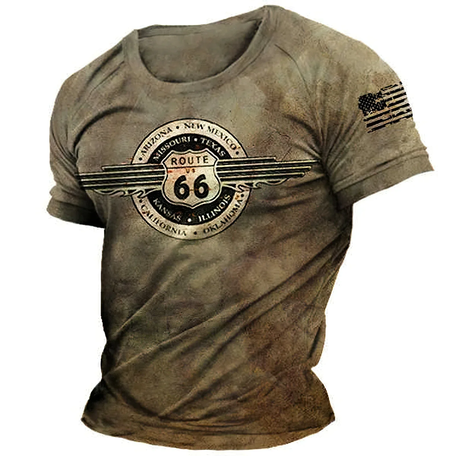 Vintage Print T Shirt for Male Route 66 Tee Summer Street T-shirts Oversized O Neck Shirt Men Top Loose Casual Harajuku Clothing