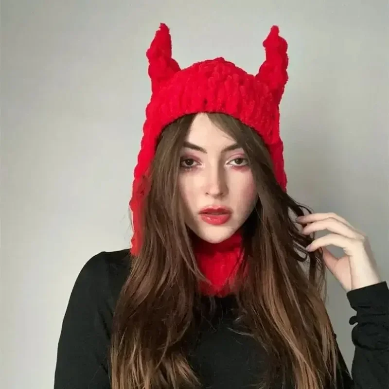 Big Rabbit Ears Handmade Knitted Hat Full Face Bunny Ski Balaclava Warm Hat Halloween Cap Party Spooky Caps Sombreros De Mujer