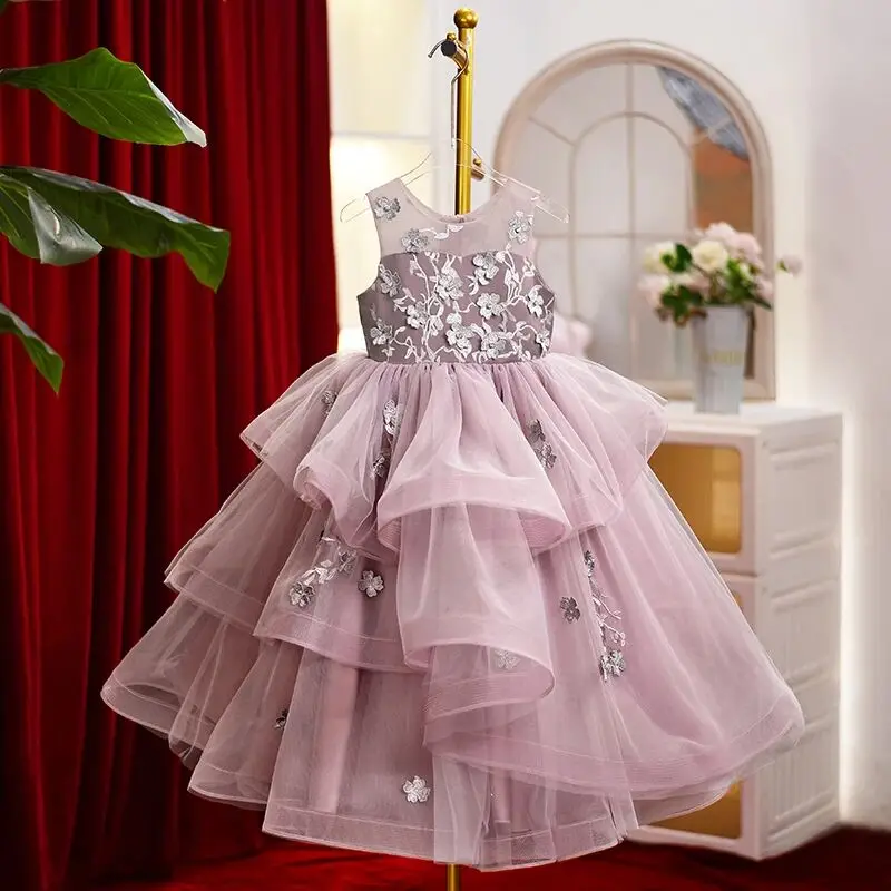 فستان الأميرة اللامع للفتيات، فستان أداء لعرض أعياد ميلاد الأطفال بعمر 3-12 سنة، ملابس أطفال راقية