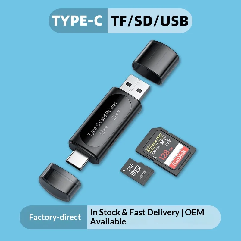 قارئ بطاقات USB متعدد في واحد عالي السرعة من النوع C SD/TF قارئ بطاقة الذاكرة OTG لهاتف كمبيوتر السيارة