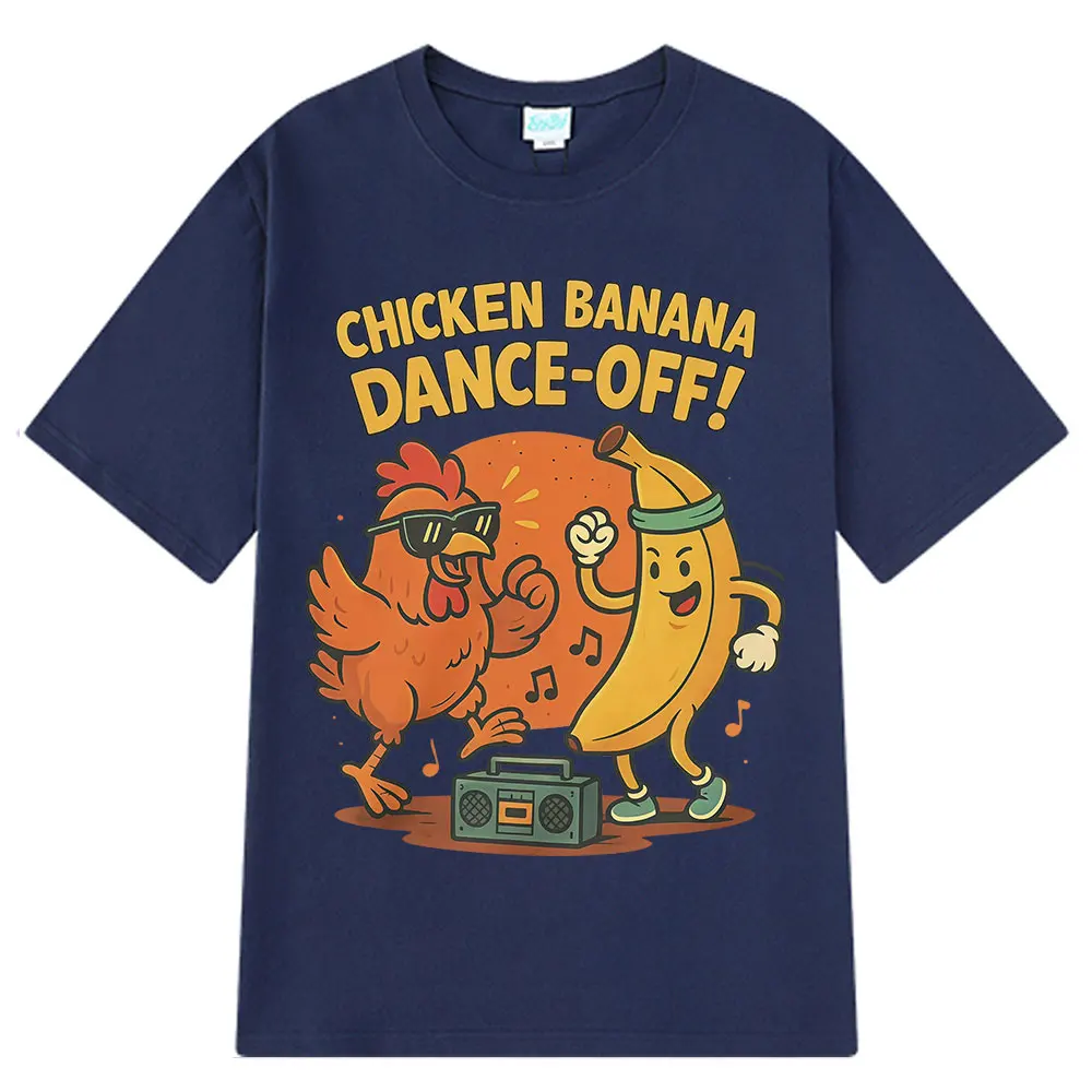 Funny Chicken Banana Dance Cute Cartoon Meme TShirt Summer Short-sleeved Harajuku Cotton Trendy T-shirt Unisex Tees Streetwear