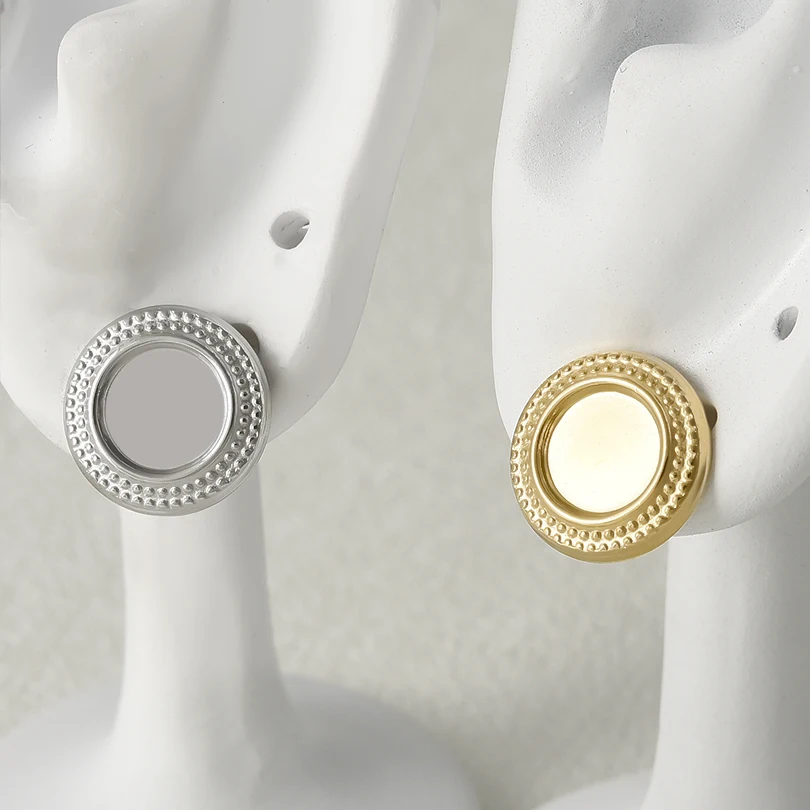 2Pcs High Quality  Geometry Texture Luster Stainless Steel Earring Retro Sense Of Design For Men Women Earrings With Earplugs