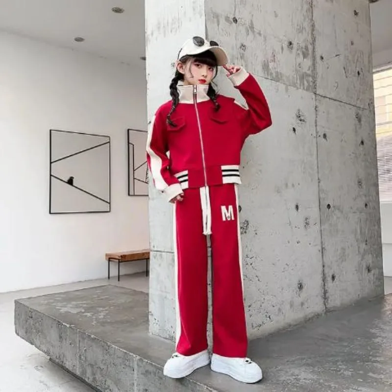 Sweatshirt Set Coat Pants Sports Baseball Jacket Korean Children's Clothes 2025 Girl Autumn Winter Elementary Student Outfit