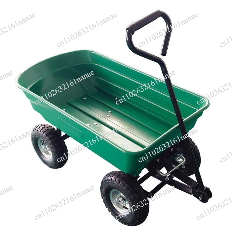 Foldable Four Wheel Hand Cart Dump Trolley Portable Flatbed Trailer Household Agricultural Cargo Handling Transport Wheelbarrow