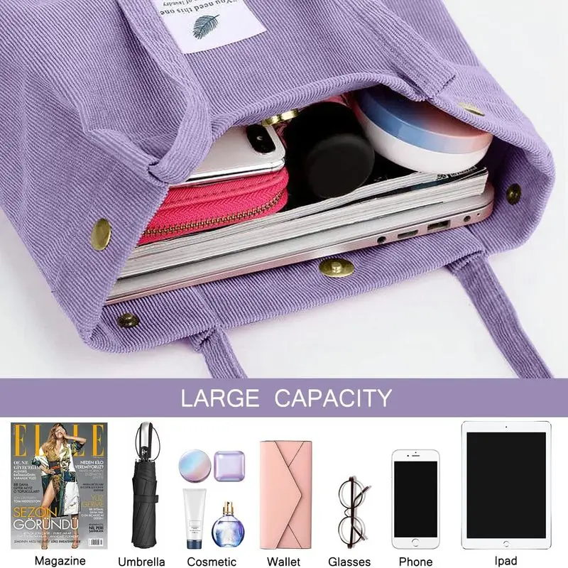 حقيبة يد Ayieyill Corduroy للنساء من القماش مع جيب داخلي