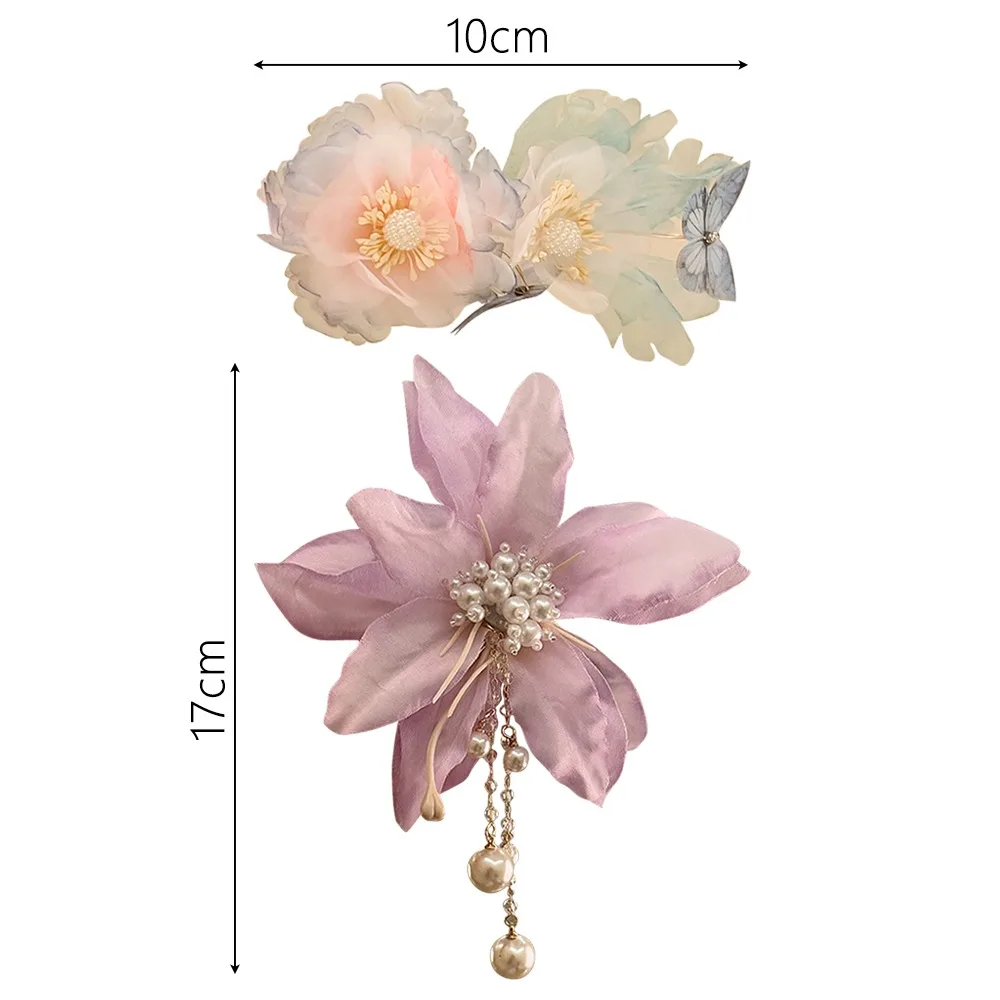 مع شرابات اللؤلؤ زهرة مشبك شعر الانفجارات الجانبية كليب إكسسوارات الشعر مخلب الشعر مناسبة عطلة الشاطئ الأطراف الرومانسية