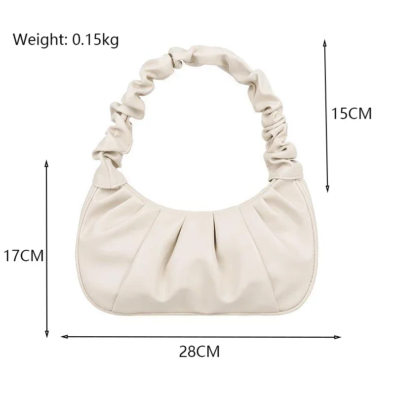 Summer Pleated Handlebags for Women PU Leather Bags Leisure Armpit Designer Bag Shopping Shoulder Bags Dumpling Handbag Female