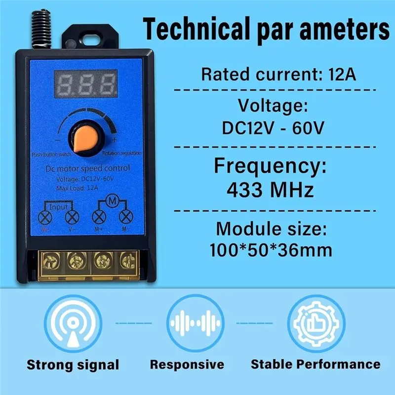 B03C-On/Off Push Button Rotary Knob Included DC 12V-60V 12A PWM Variable Speed Controller With Digital Display Motor Speed Regul