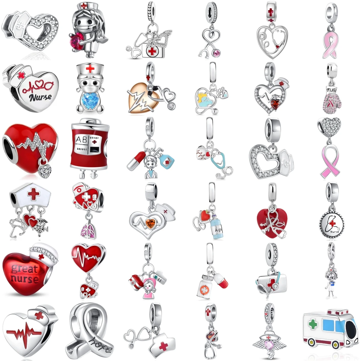 Breloque série médicale en argent Sterling 925, pendentif d'ambulance, stéthoscope d'infirmière, adapté au Bracelet Original, bijoux de fête à faire soi-même