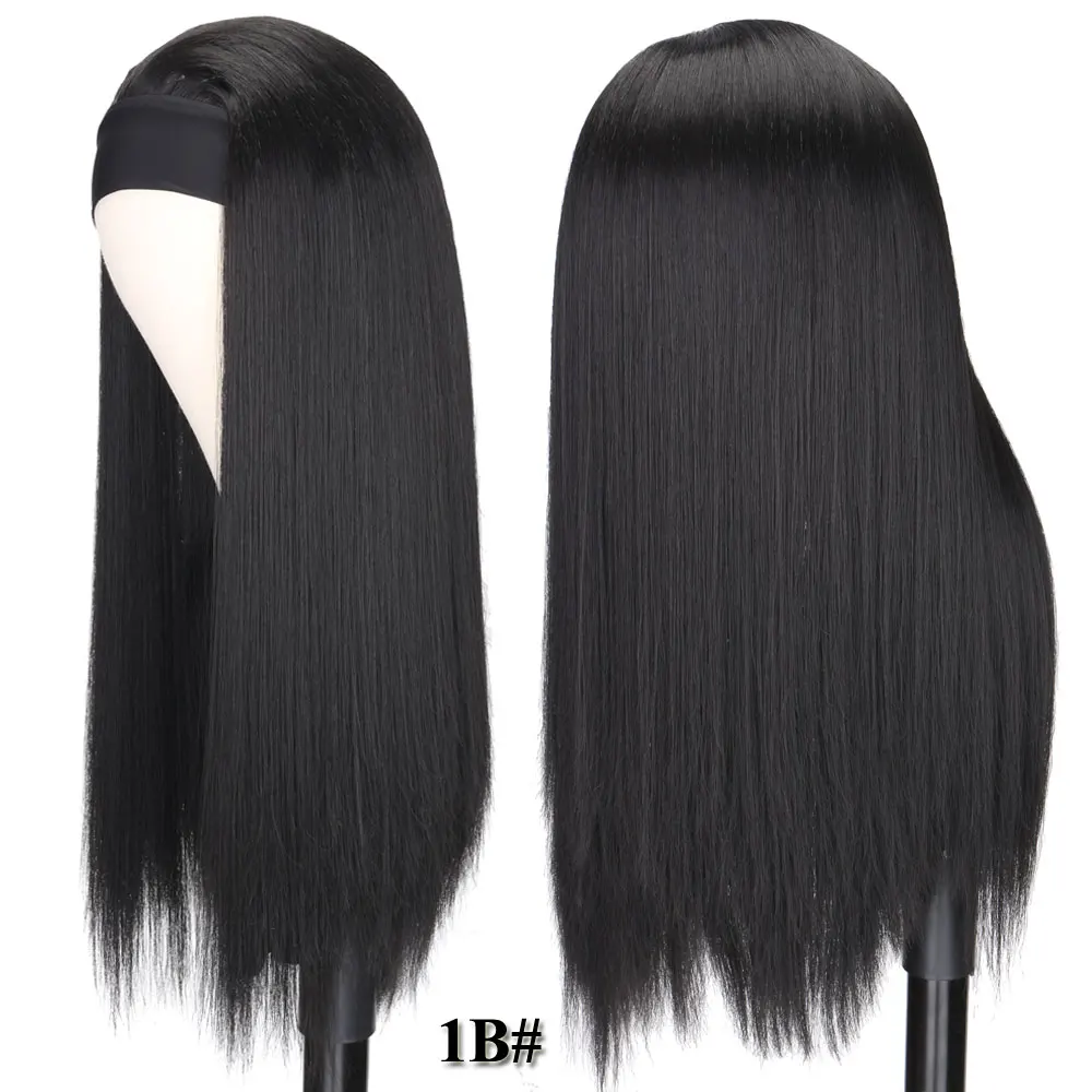 Straight Headband Wig Black/Brown/Mix Color Heat Resistant Synthetic Hair Women's Headband Wig Full Machine Made Wigs For Women