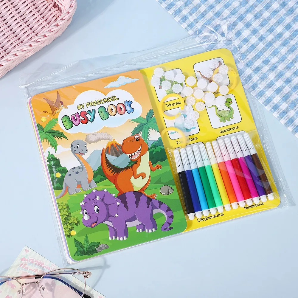Quiet Book Set 12 Color Color Watercolor Pen Set Dinosaurs Marine Graffiti Notebook Set Animals Cartoon Drawing Notebook