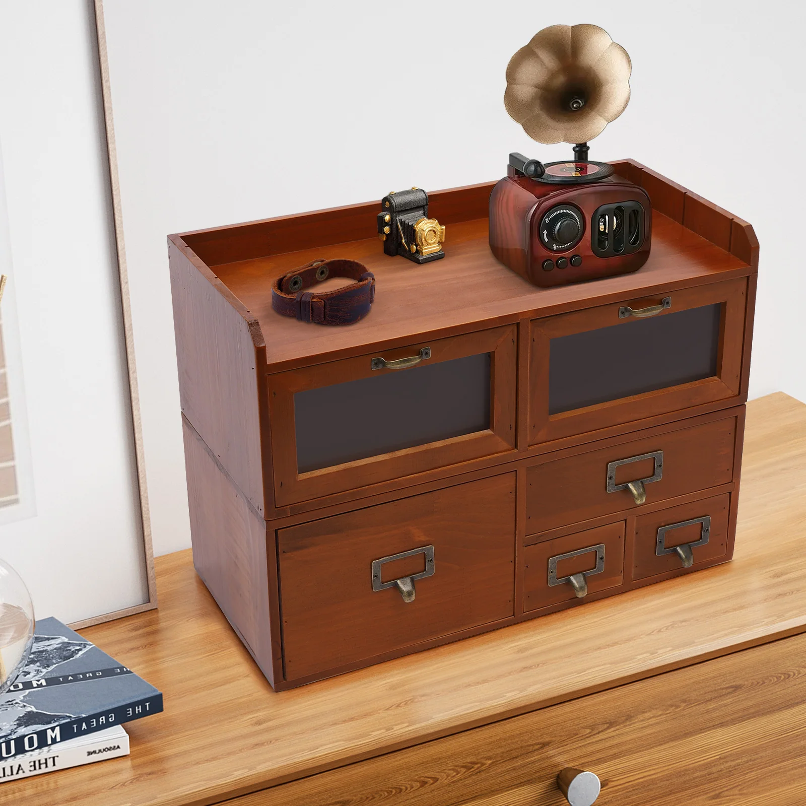 

Rectangular Retro Desktop Organizing Cabinet 6-drawer Design Space Saving for Living Rooms, Study Rooms, Coffee and Tea Bars