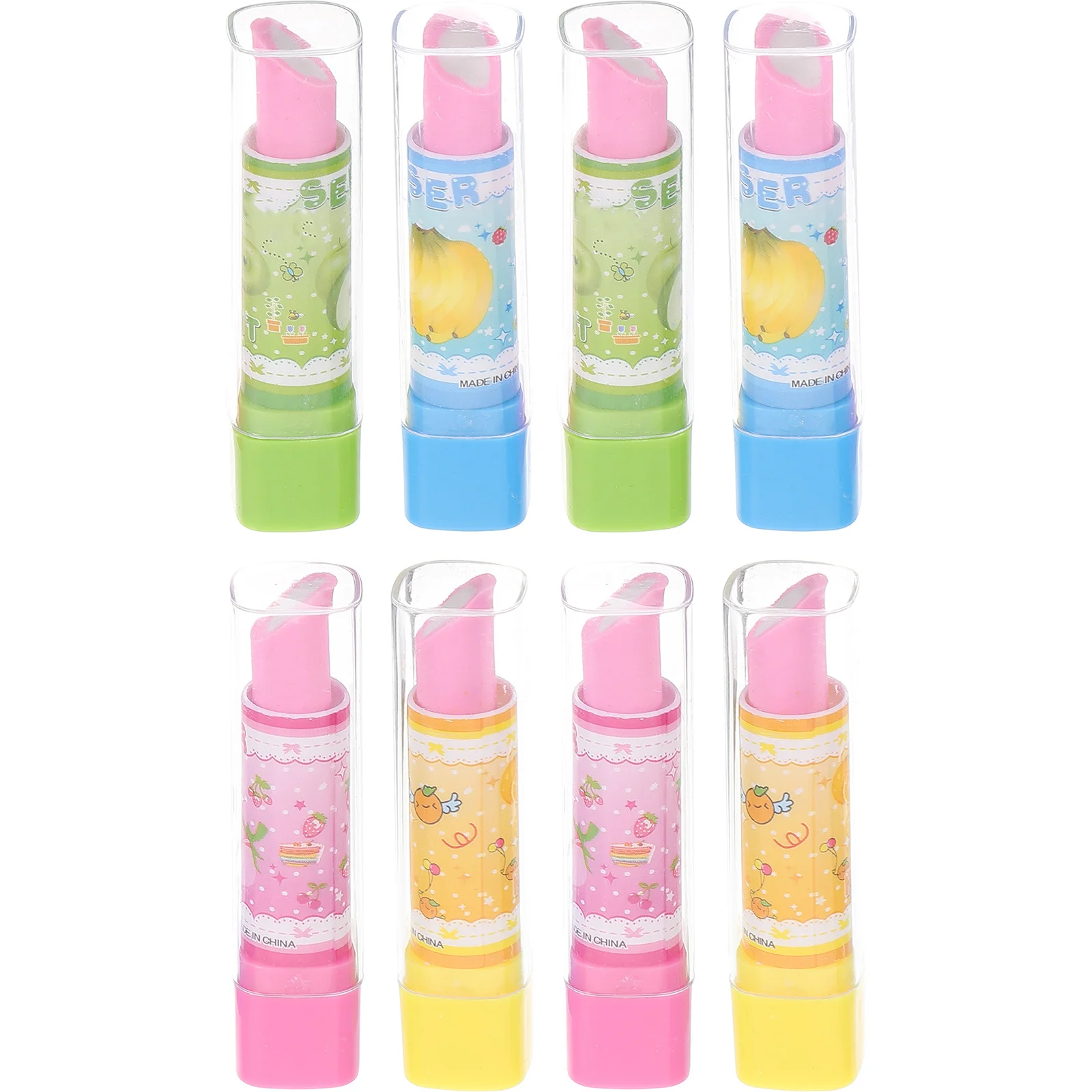 

8 Pcs Lipstick Eraser Lipsticks Cartoon Stationery Fancy Erasers for Kids Child Funny
