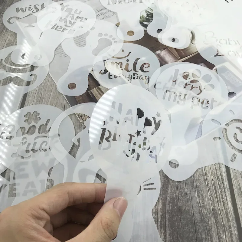 20pcs Coffee Stencils DIY Fancy Coffee Printing Model Foam Spray Cake Stencil Coffee Drawing Cappuccino Mold Powdered Sieve Tool