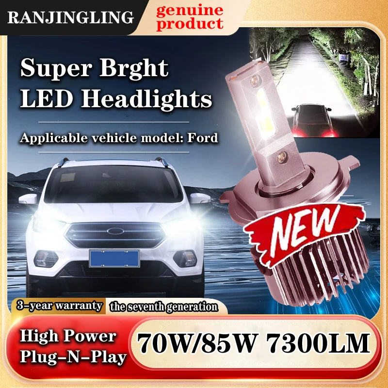 

RANJINGLING LED Laser Headlights New Seventh Generation 70W/85W White Light Silent Applicable to Ford Automotive Headlight Bulbs