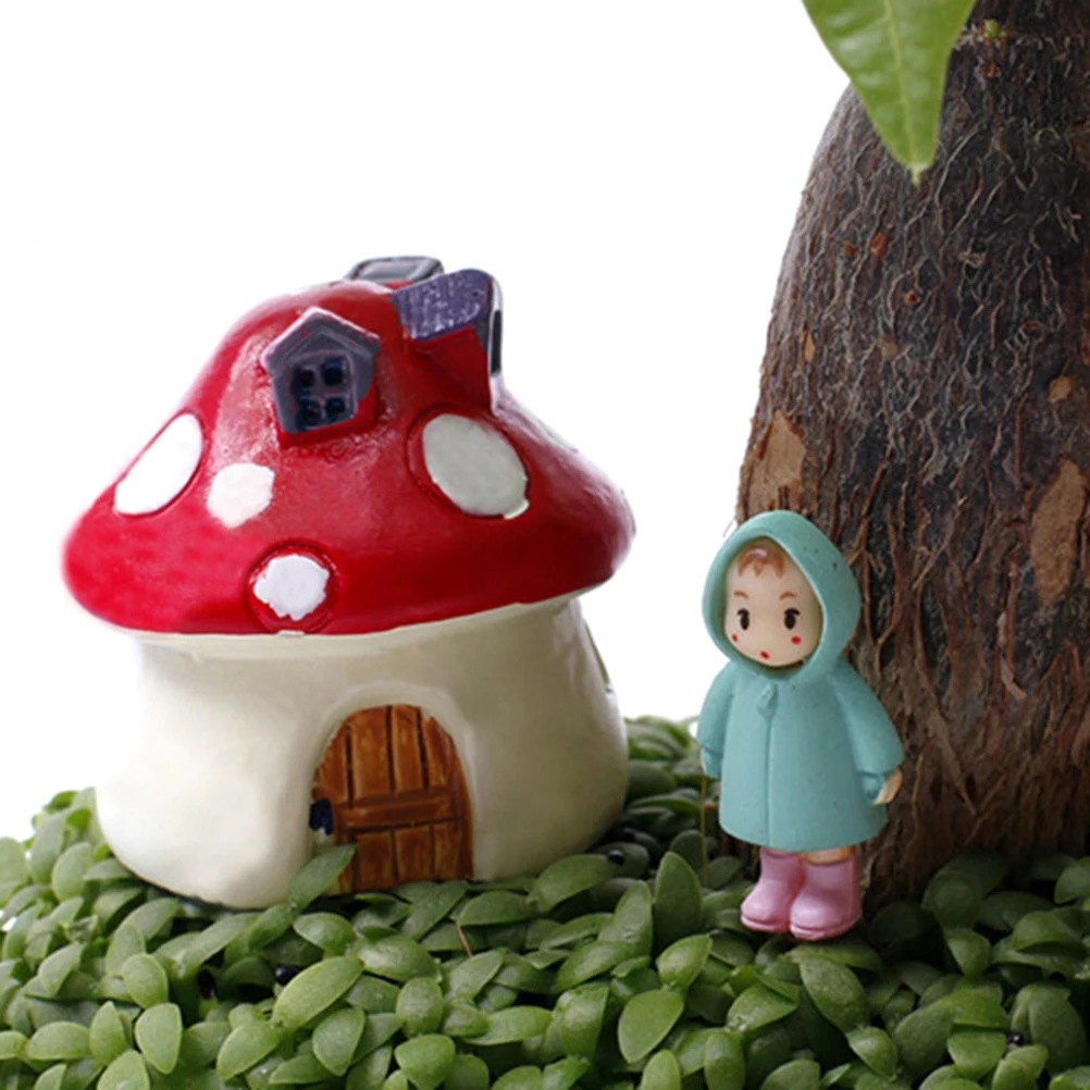 

Mushroom Figurines Hut Decoration Plant Pot Decorate Outdoor Red Miniature House