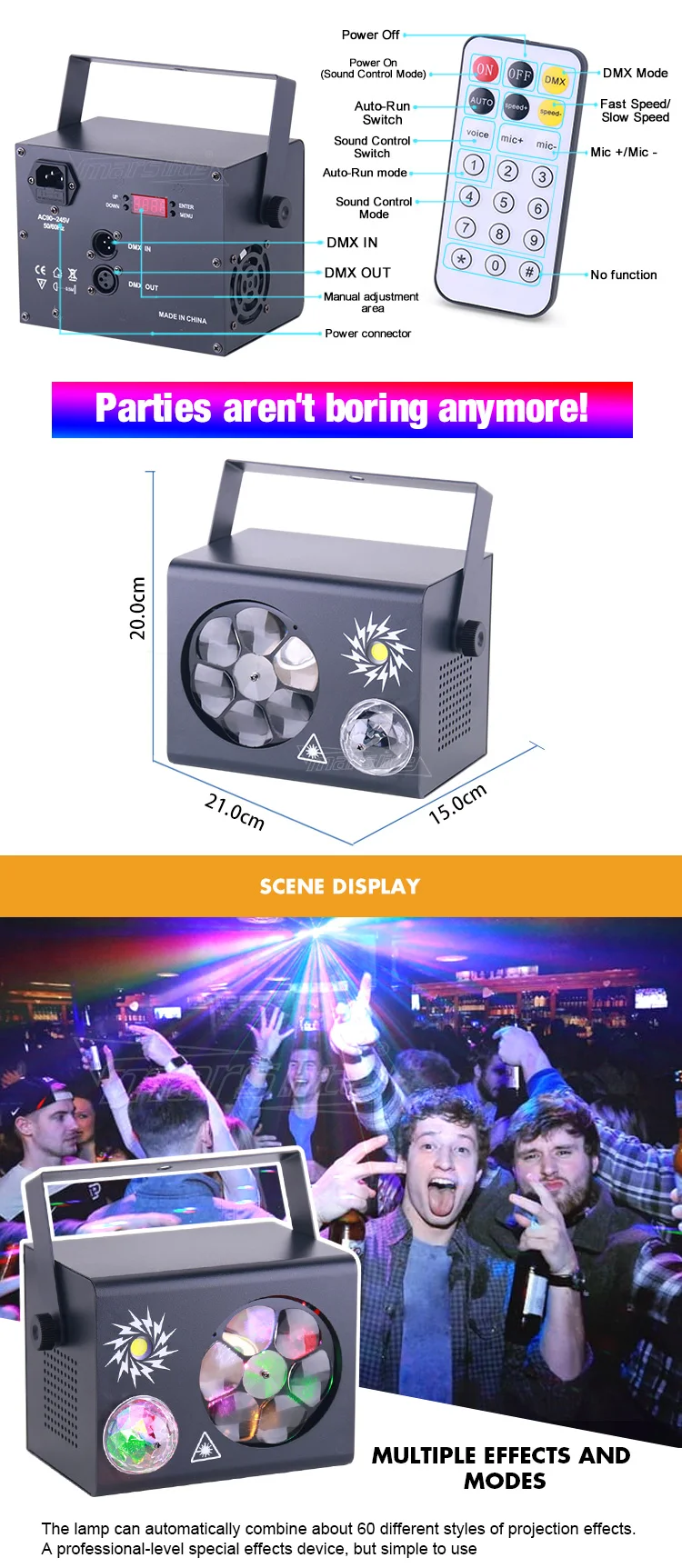 Rave Light Led Dj Disco Party Lights With Sound Activated Remote Control Wedding Dance Holiday Birthday