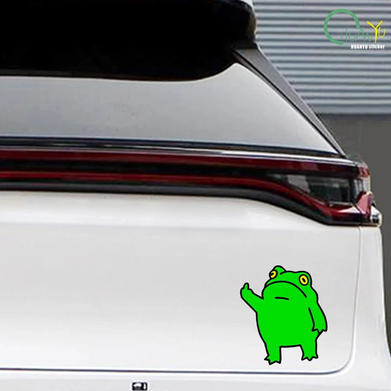 Little Green Frog Reflective Car Sticker Cute and Funny Personality Middle Finger Gesture Motorcycle Waterproof Sticker