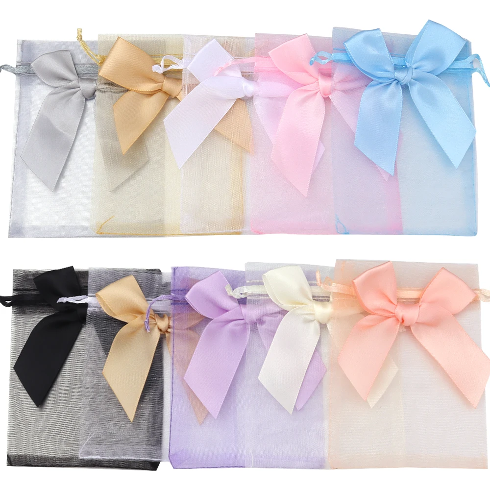

5/20pcs/lot New Organza Gift Bag Bowknot Christmas Party Wedding Candy Bags Exquisite Jewelry Packing Bows Drawstring Pouches