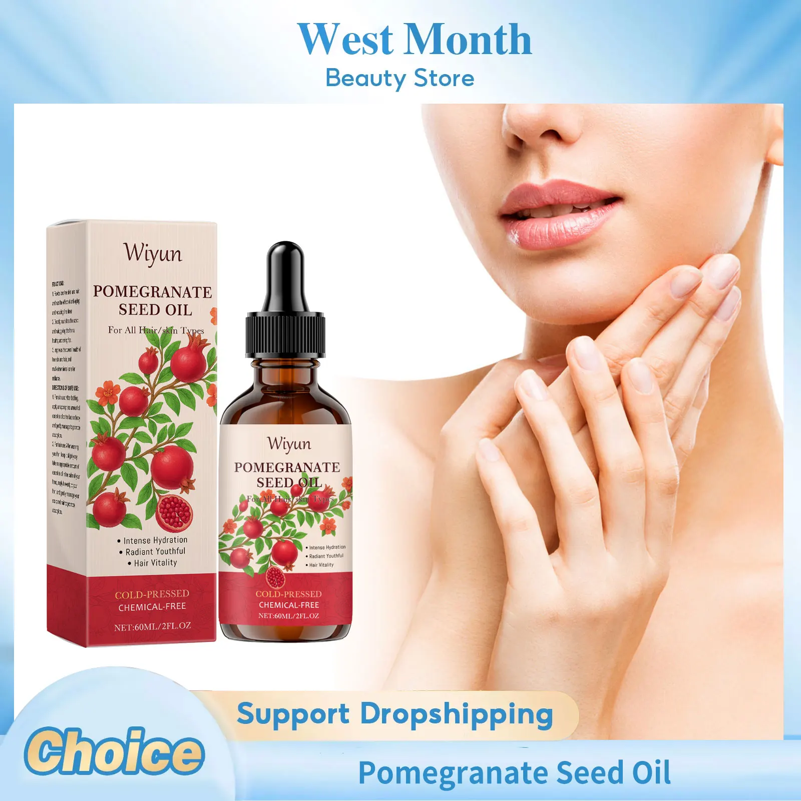 

Pomegranate Seed Oil Nourishing Soothing Moisturizing Smooth Enhance Skin Elasticity Repair Damaged Hair Hydrating Essential Oil