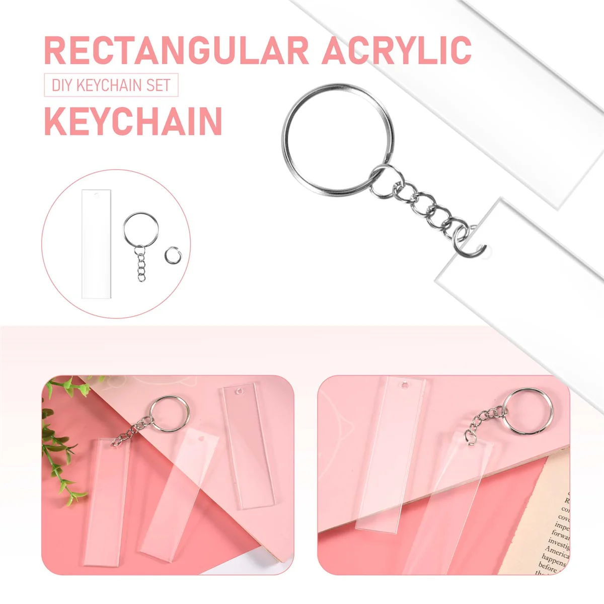 Sale 120 Pieces Rectangle Acrylic Key Chain Blank Transparent Acrylic KeyChain Blank