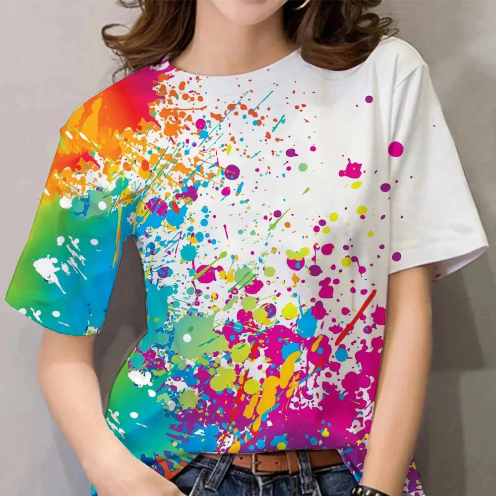 Women's T-Shirts Multicolor Graffiti 3D Print Tees Casual Street Femalewear Summer  Oversized T-Shirt Fashion Lady Y2k Clothing