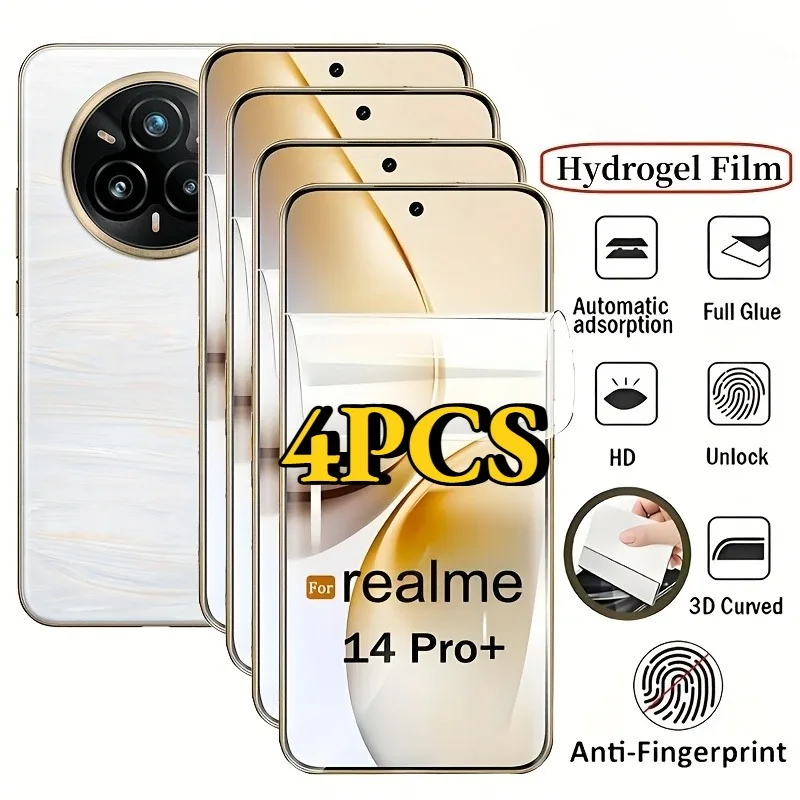 4 Uds película de hidrogel para Realme 14 Pro Plus 14X 14 13 Pro Plus Protector de pantalla de cobertura completa para Realme 11 10 9 Pro Plus película
