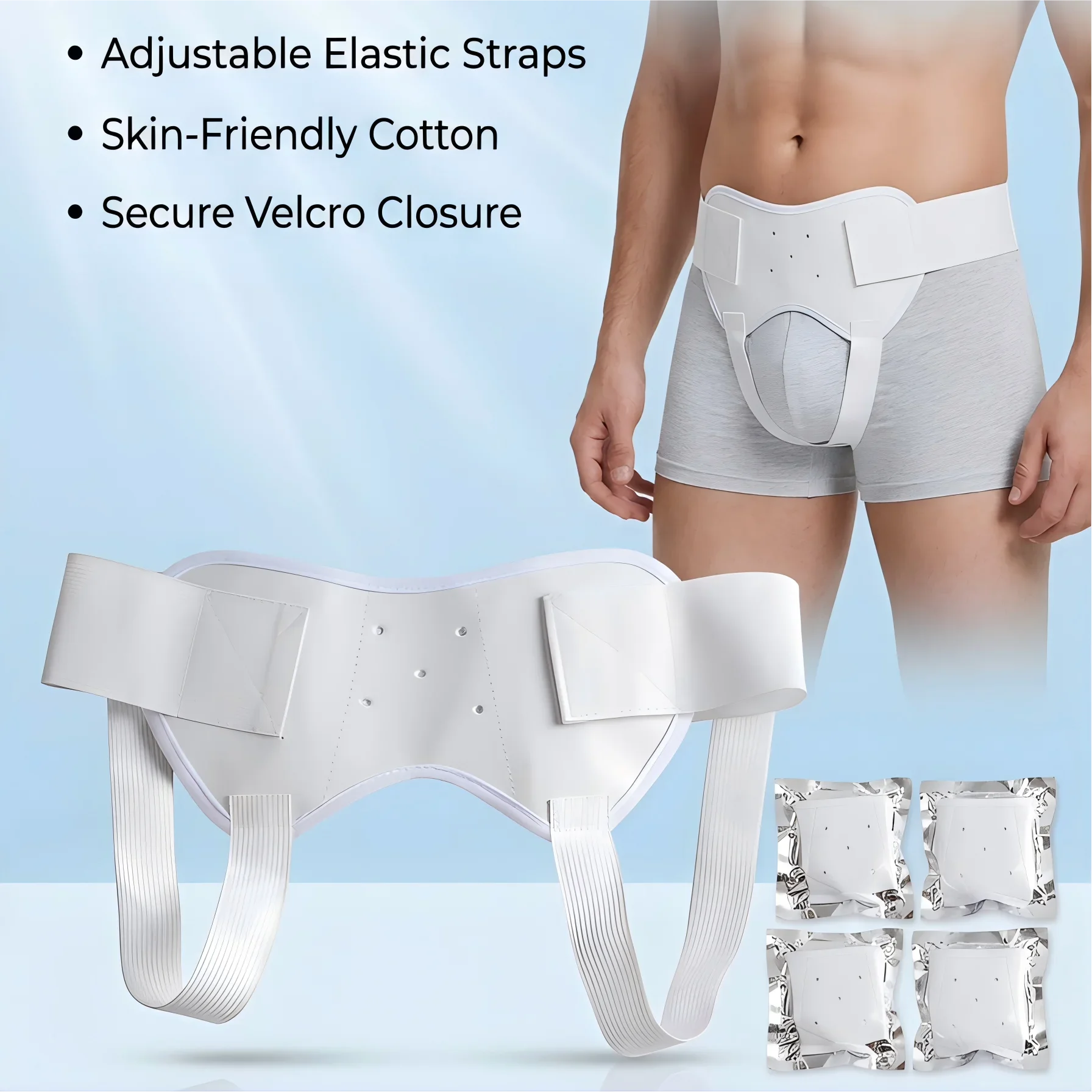 Men's Adjustable Inguinal Hernia Support Belt Breathable Truss with Removable Pads for Groin Pain Relief Post Surgery