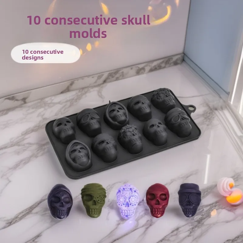 Skull Ice Cube Mold 10-grid Skull Ice Mold For Halloween Kitchen Tools Reusable Making Accessory For Chocolate Ice Cream Mold